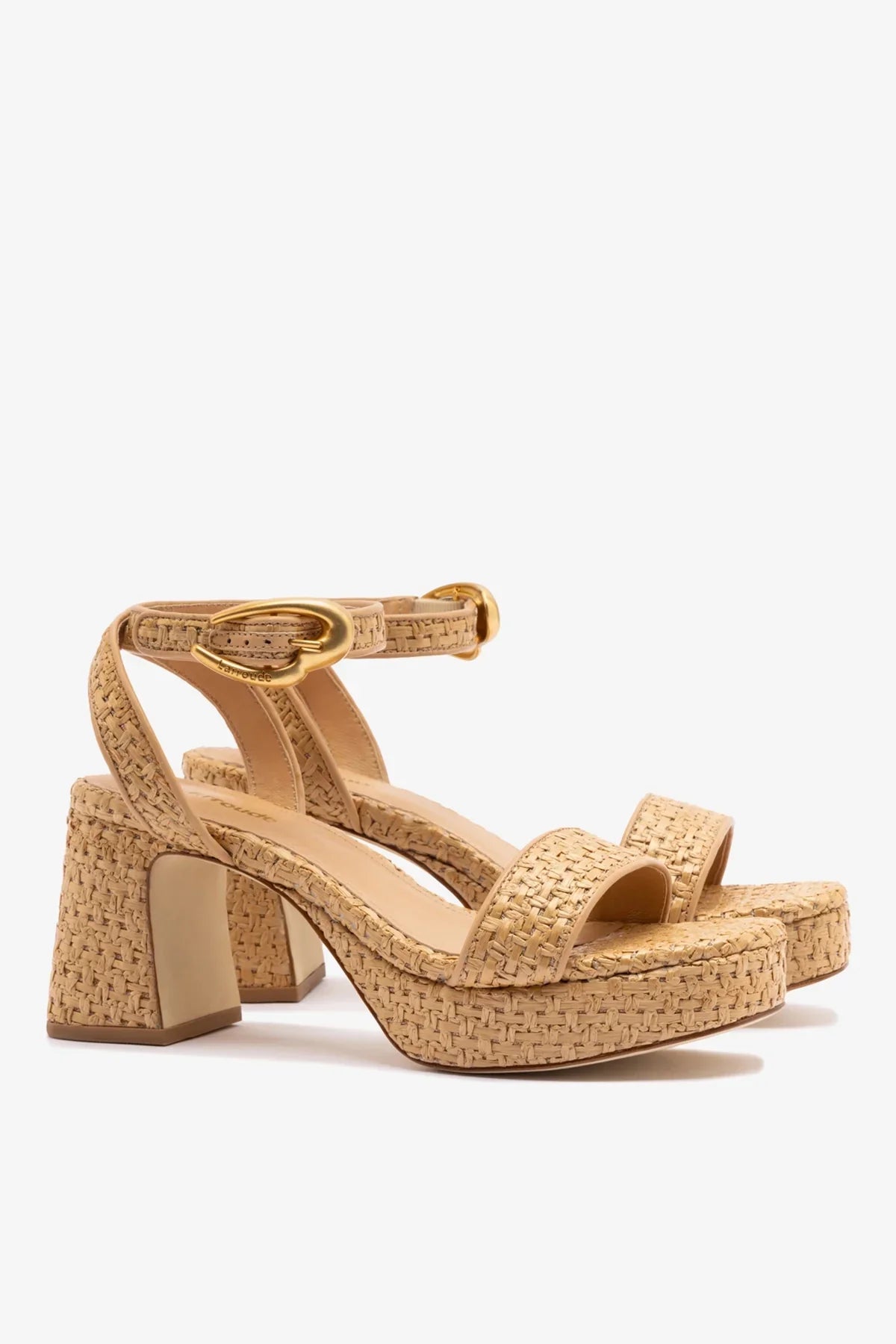Larroudé Dolly Verona Low Sandal - Natural Raffia / Beige