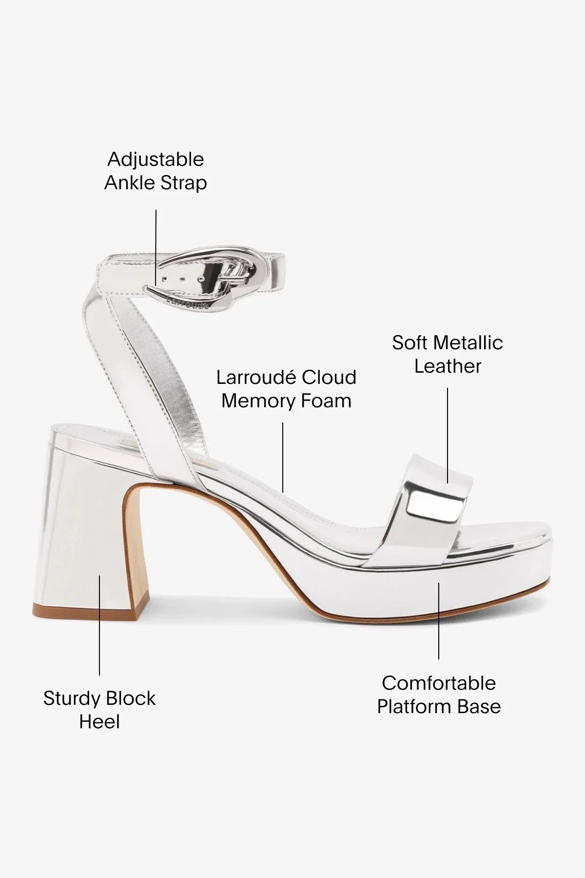 Larroudé Dolly Verona Low Sandal - Silver Specchio