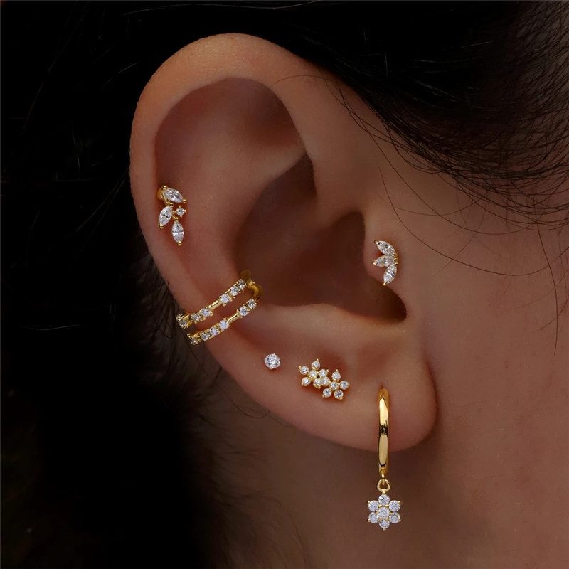 Puces d'oreilles Trio à diamant, fermoir plat