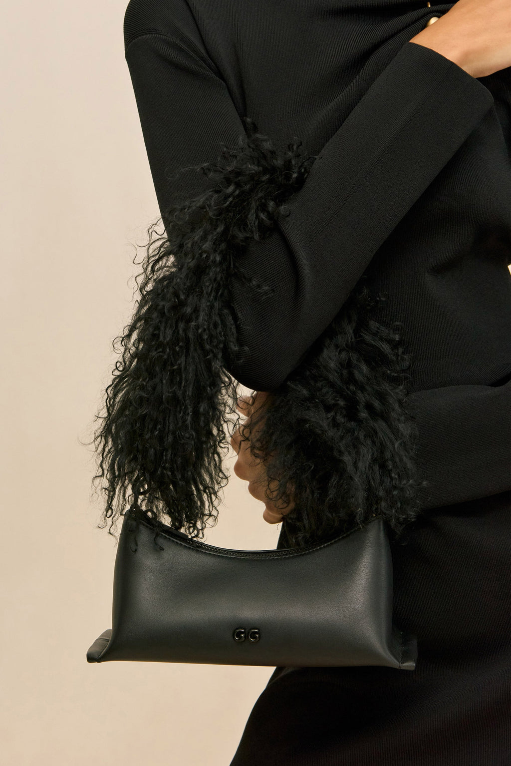 Cult Gaia Osa Shoulder Bag - Black Shearling