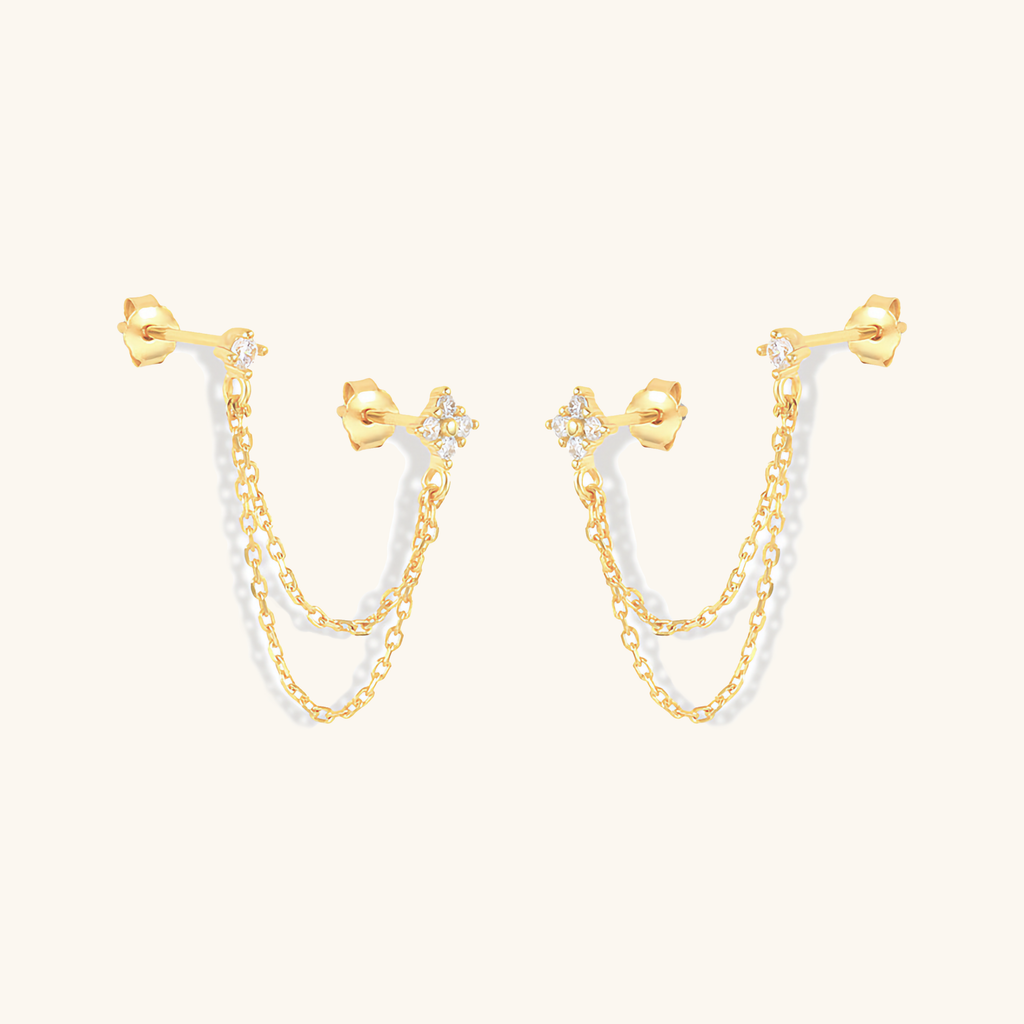 Puces d'oreilles Kendall en or à diamants et chaîne