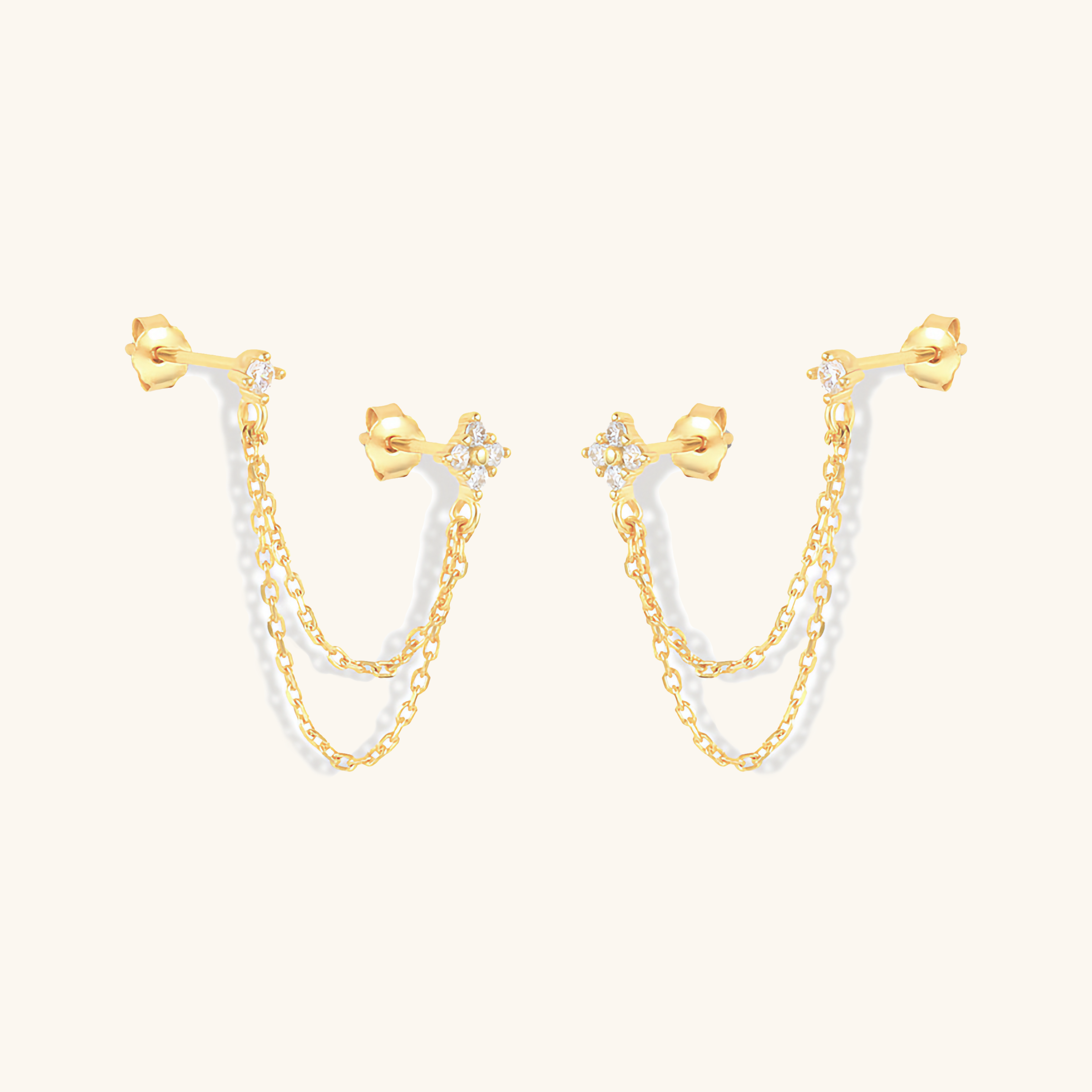 Puces d'oreilles Kendall en or à diamants et chaîne