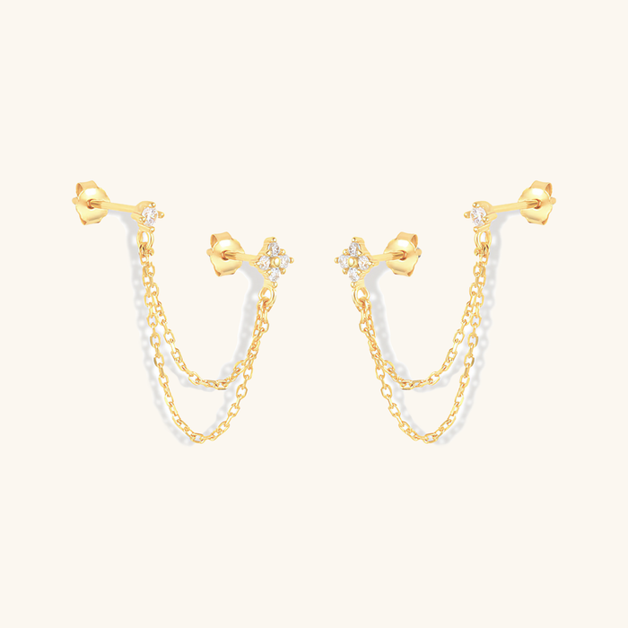 Puces d'oreilles Kendall en or à diamants et chaîne