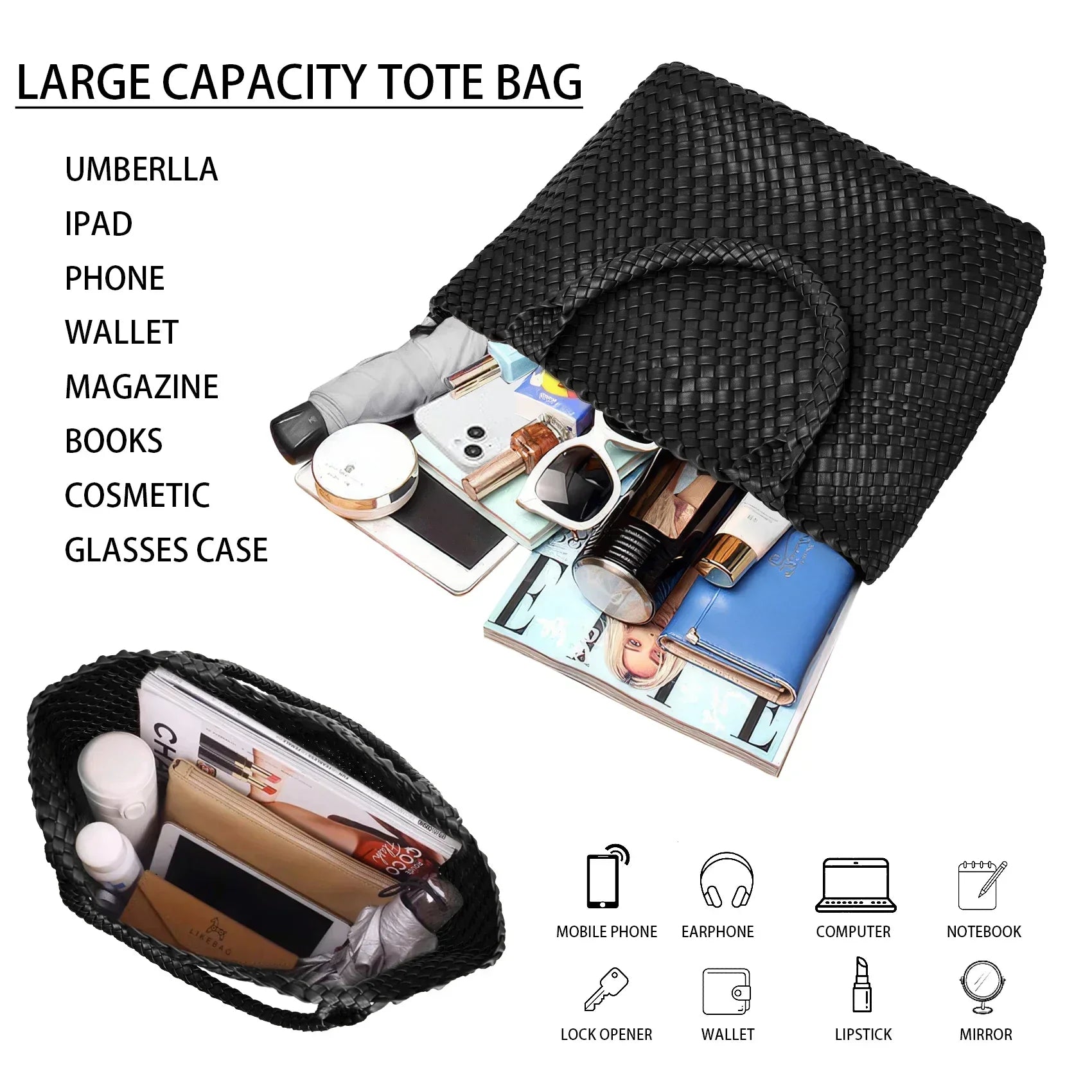 Sac cabas en cuir tissé Lana
