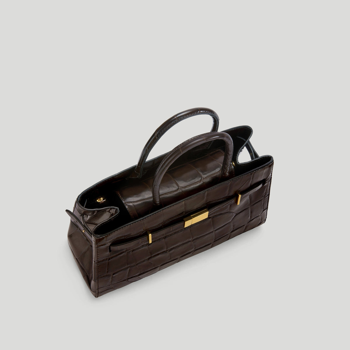 DeMellier The Midi Hudson - Dark Chocolate Large Croc-Effect