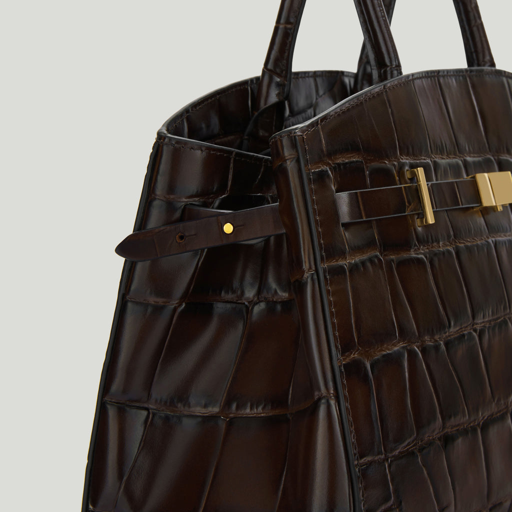 DeMellier The Midi Hudson - Dark Chocolate Large Croc-Effect