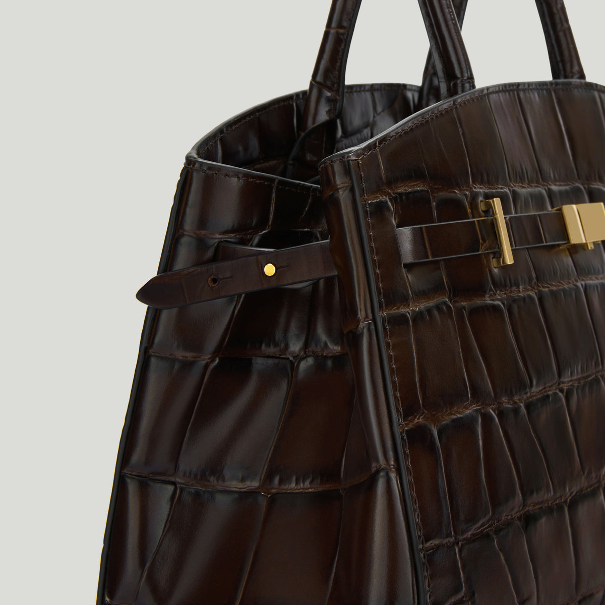 DeMellier The Midi Hudson - Dark Chocolate Large Croc-Effect