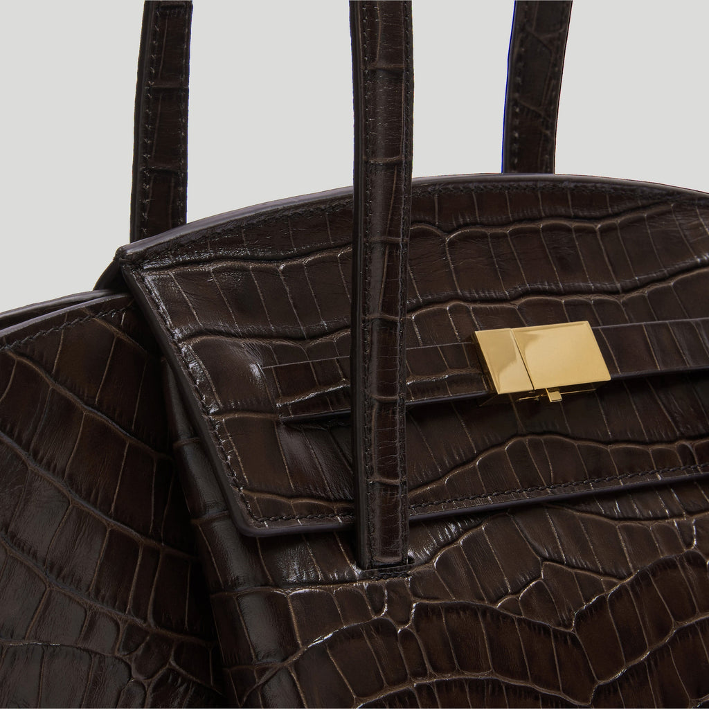 DeMellier The Midi Brooklyn - Dark Chocolate Croc-Effect