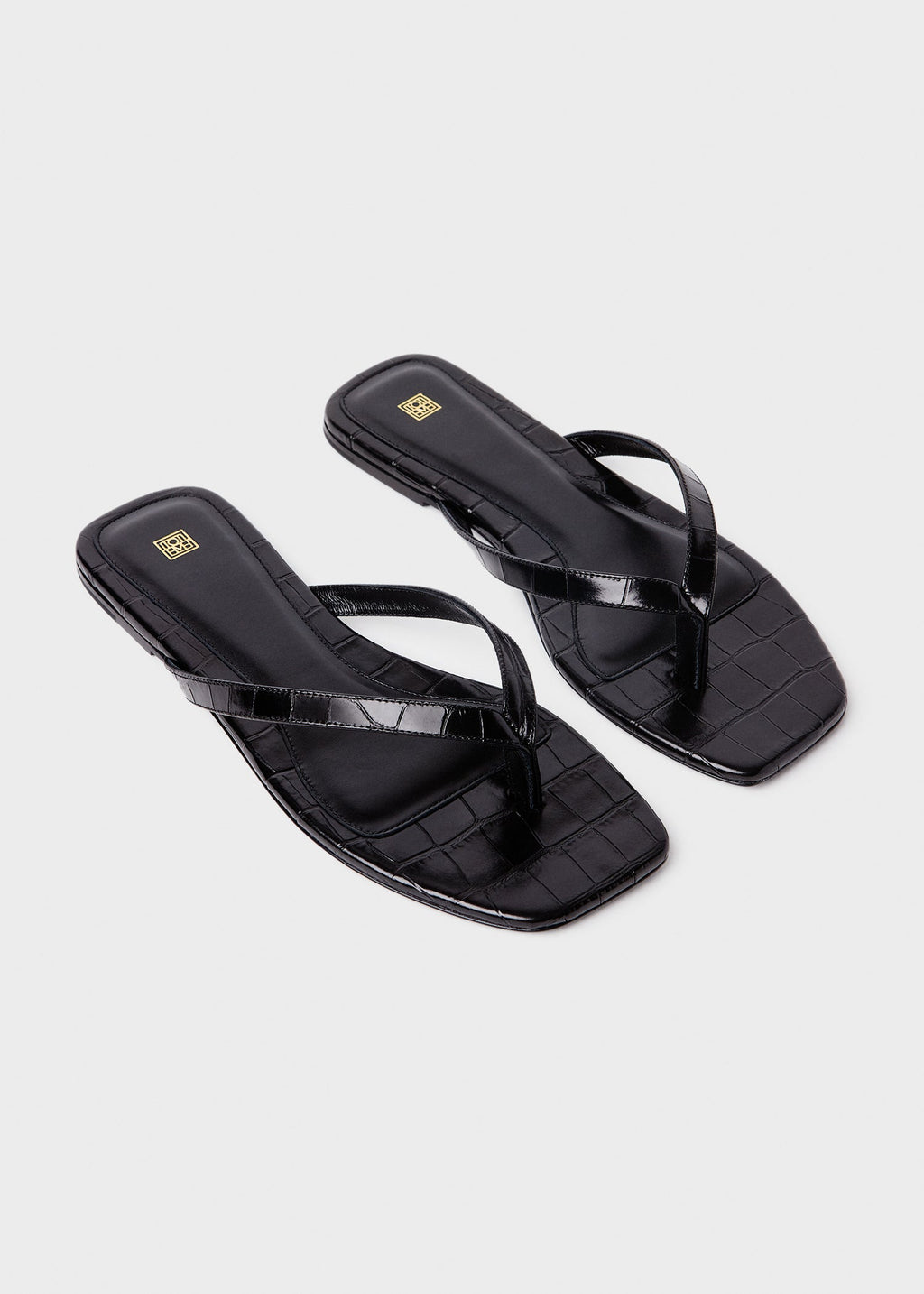 Toteme Croco-Embossed Flip Flops - Black