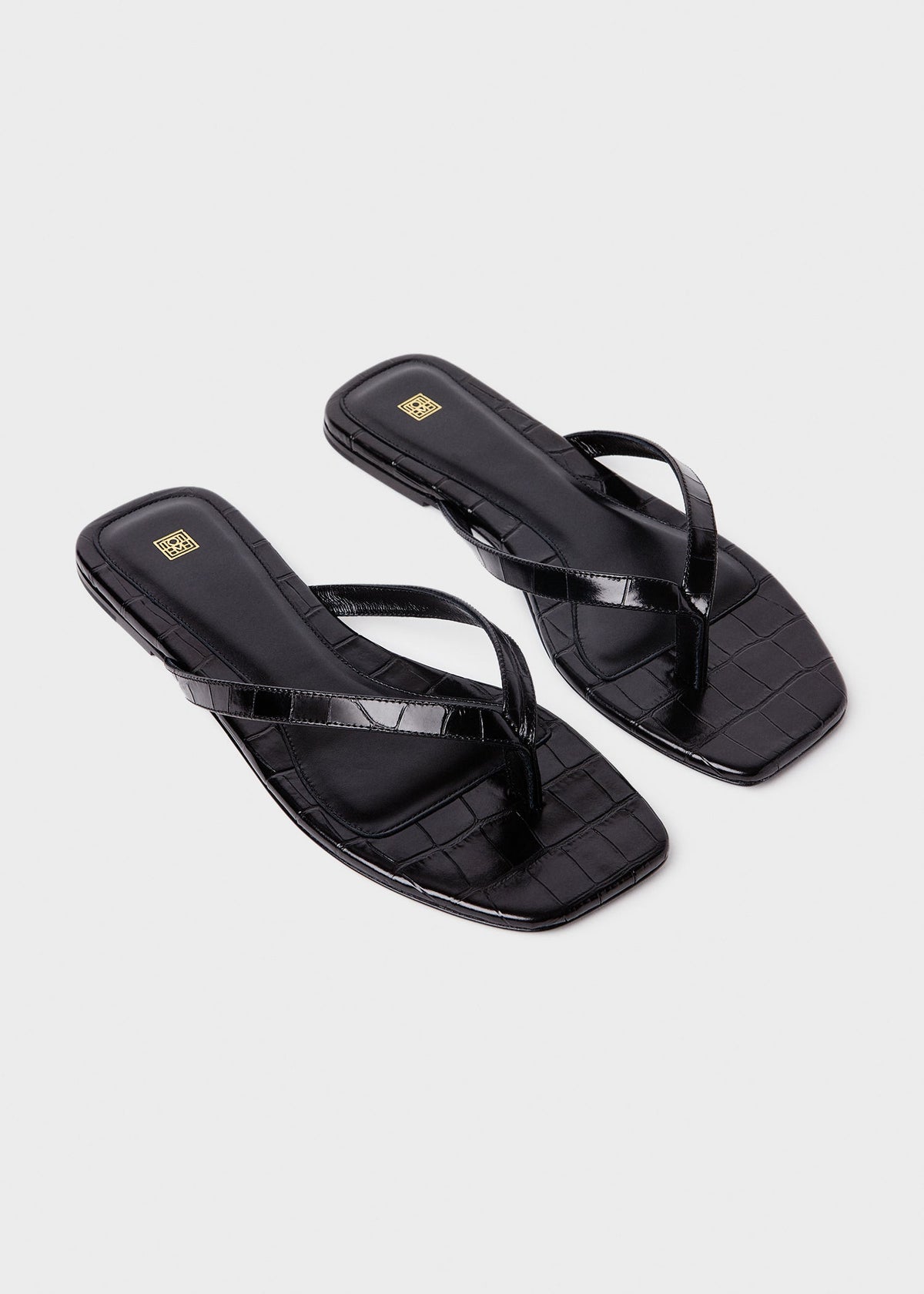 Toteme Croco-Embossed Flip Flops - Black
