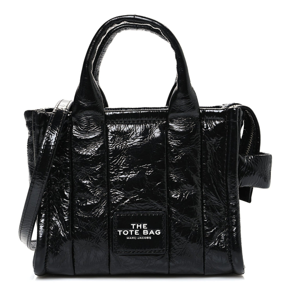 Marc Jacobs The Shiny Crinkled Leather Mini Tote Bag - Black
