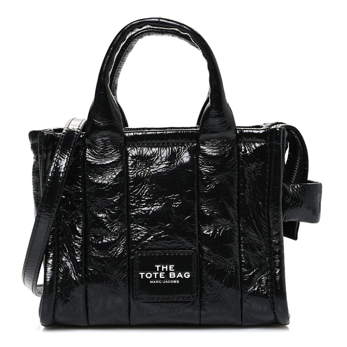 Marc Jacobs The Shiny Crinkled Leather Mini Tote Bag - Black
