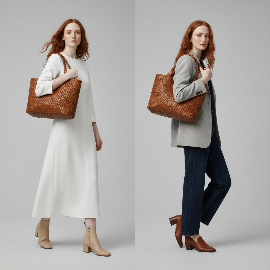 Sac cabas en cuir tissé Lana
