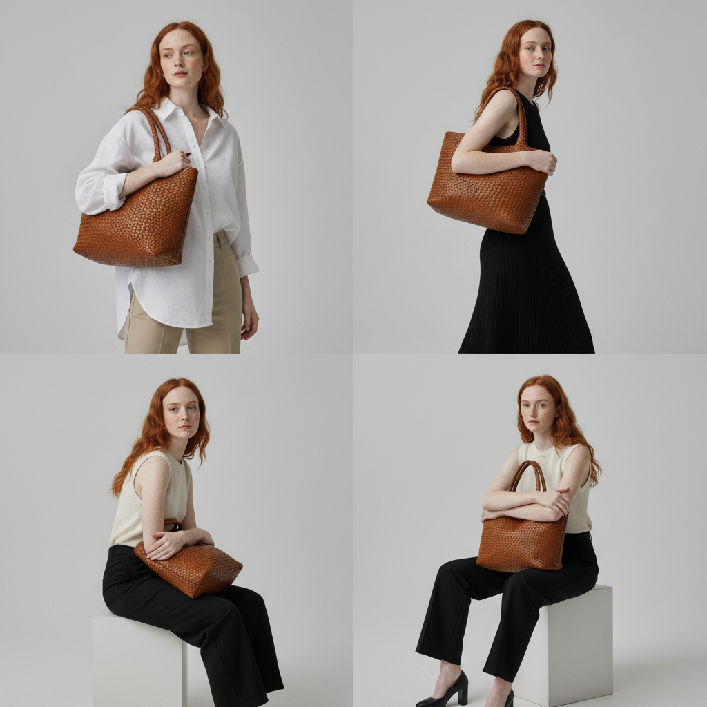 Sac cabas en cuir tissé Lana