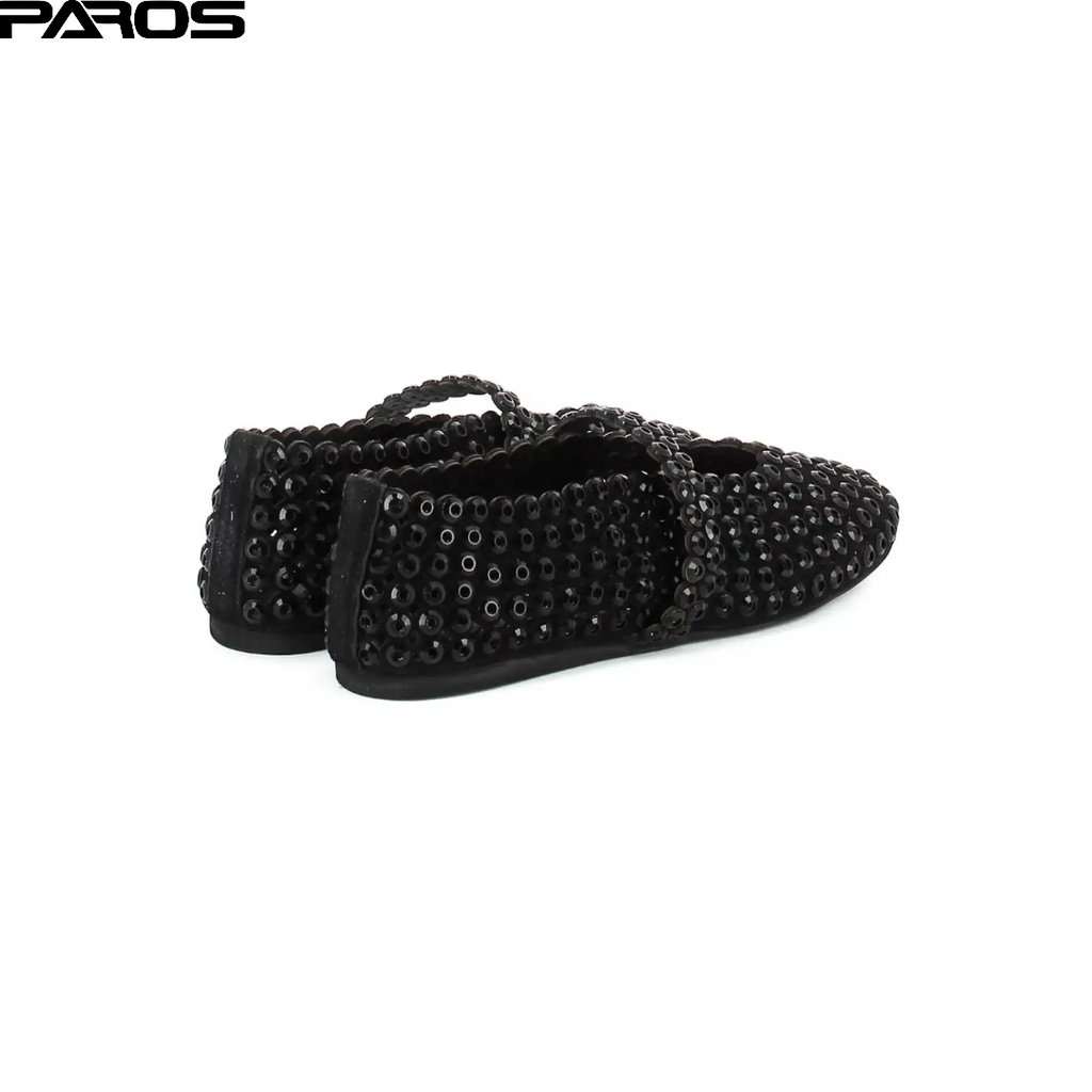 Alaïa Suede Glass-Embellished Ballet Flats - Black