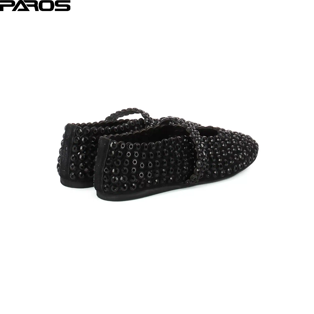 Alaïa Suede Glass-Embellished Ballet Flats - Black