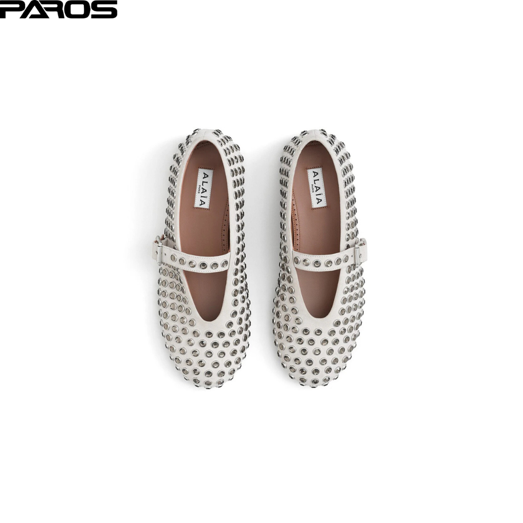Alaïa Strass Suede Ballet Flats - White