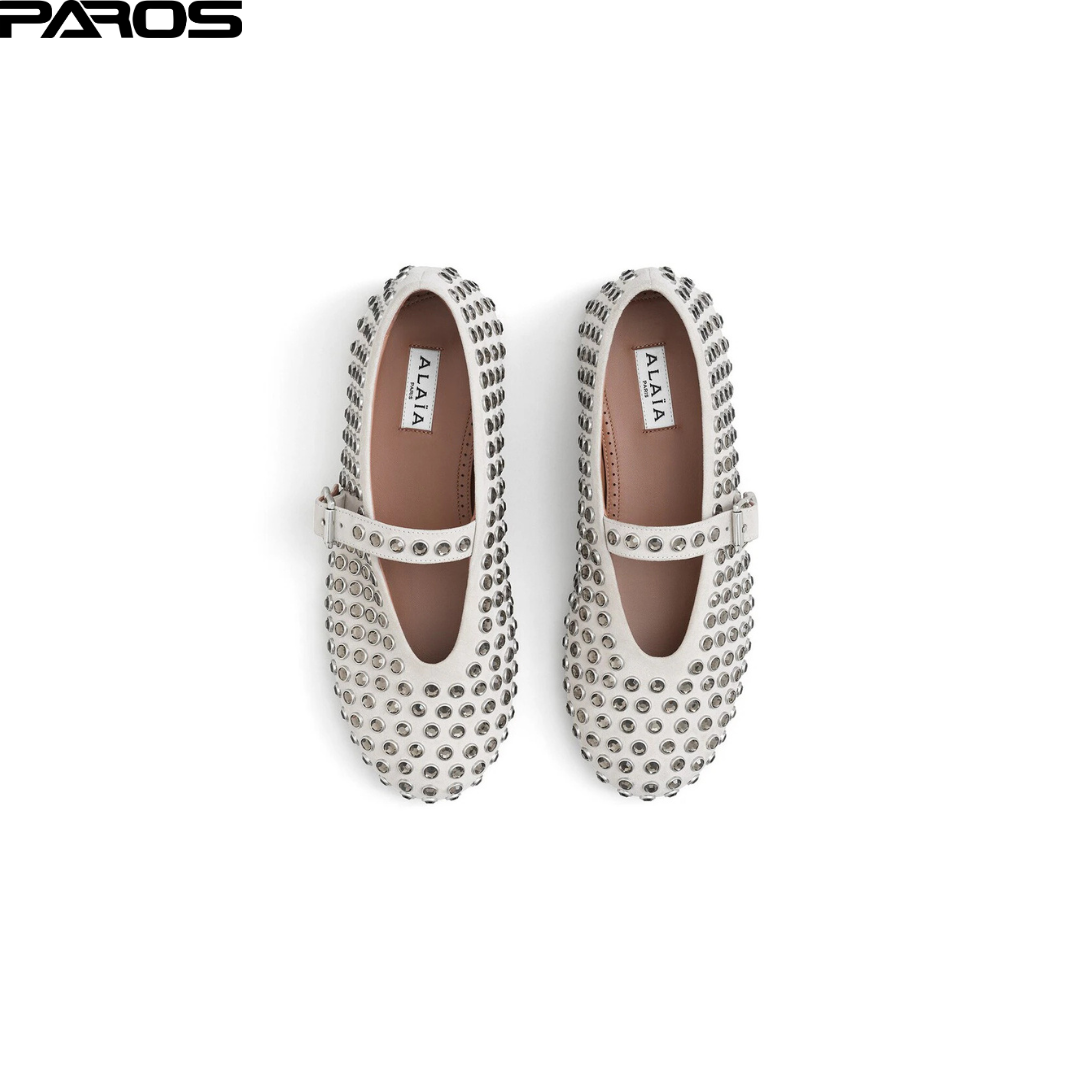 Alaïa Strass Suede Ballet Flats - White