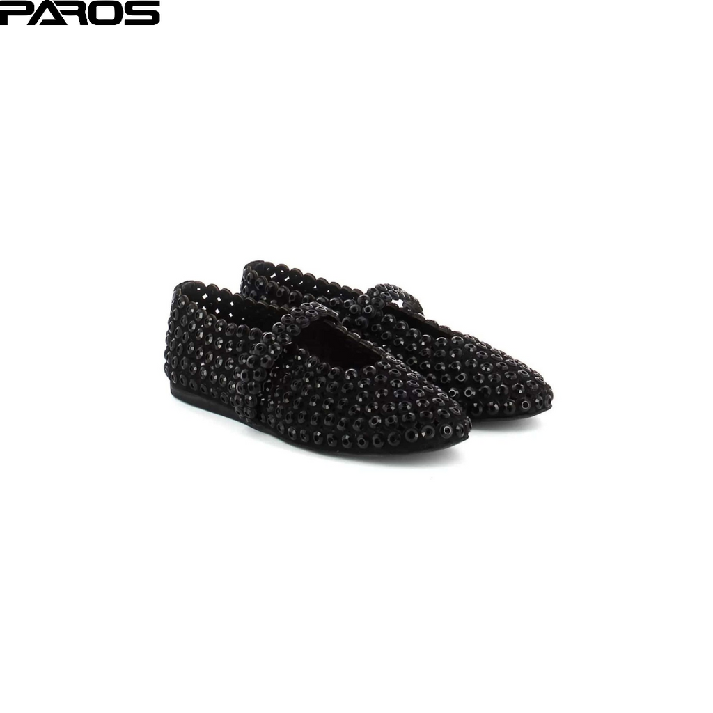Alaïa Suede Glass-Embellished Ballet Flats - Black