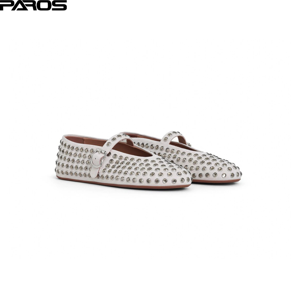 Alaïa Strass Suede Ballet Flats - White
